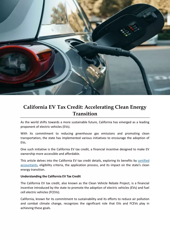 PPT California EV Tax Credit Accelerating Clean Energy Transition