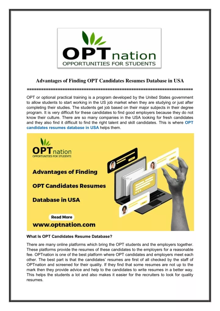 advantages of finding opt candidates resumes