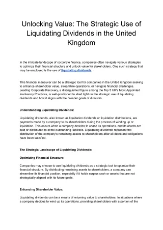 unlocking value the strategic use of liquidating