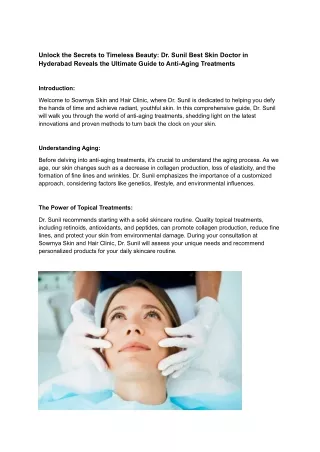 Unlock the Secrets to Timeless Beauty Dr. Sunil Best Skin Doctor in Hyderabad Reveals the Ultimate Guide to Anti-Aging T
