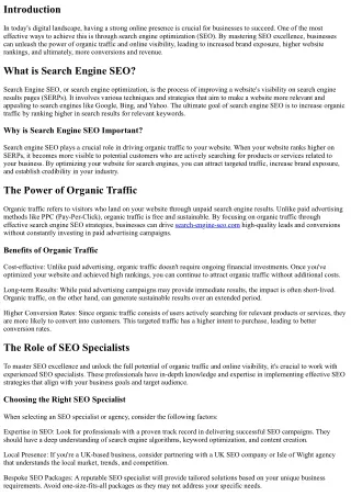 Mastering SEO Excellence: Unleashing the Power of Organic Traffic and Online Vis