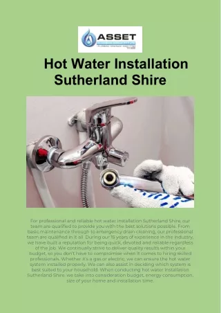 Hot Water Installation Sutherlandshire