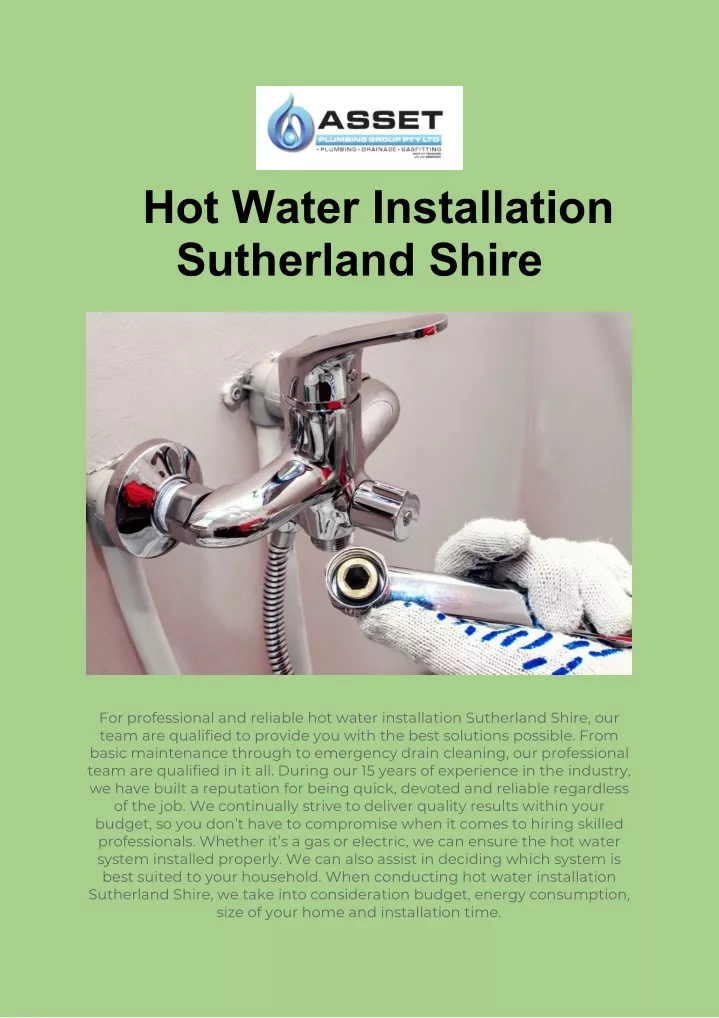 hot water installation sutherland shire