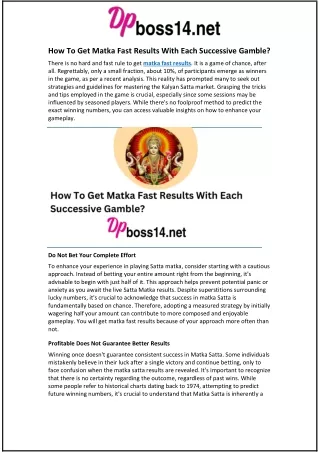 how to get matka fast results with each