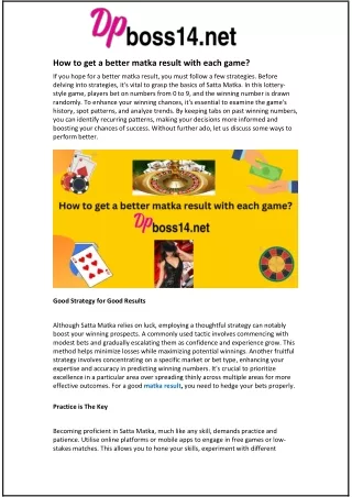 how to get a better matka result with each game