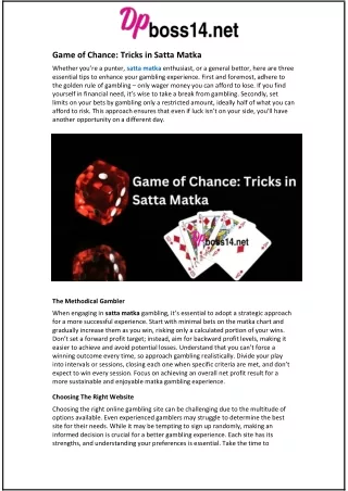 game of chance tricks in satta matka