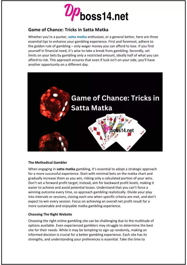 game of chance tricks in satta matka
