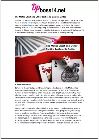 the matka chart and other tactics to gamble better