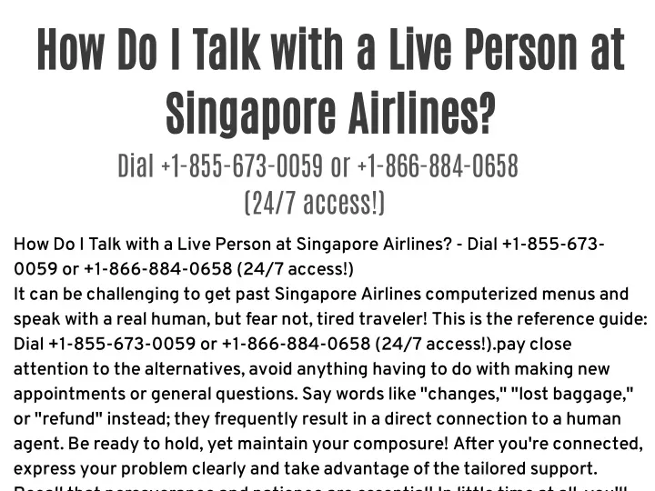how do i talk with a live person at singapore