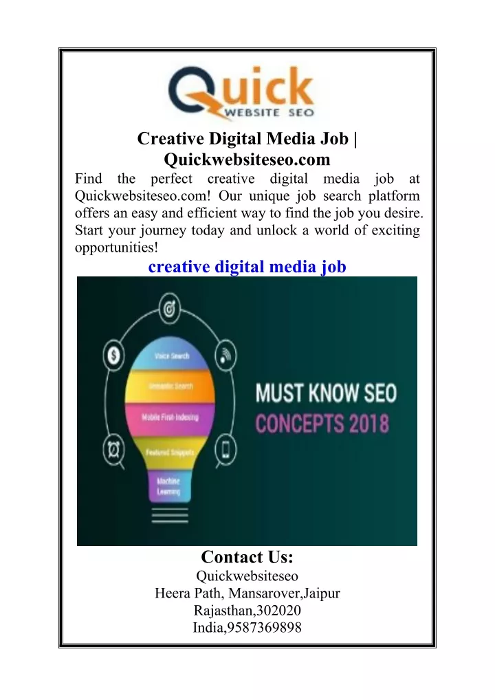 creative digital media job quickwebsiteseo