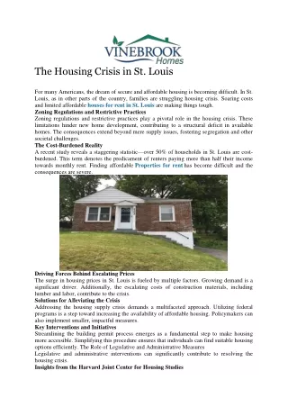 The Housing Crisis in St. Louis