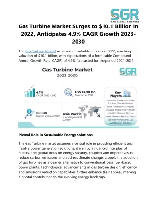Gas Turbine Market Surges to $10.1 Billion in 2022, Anticipates 4.9% CAGR Growth