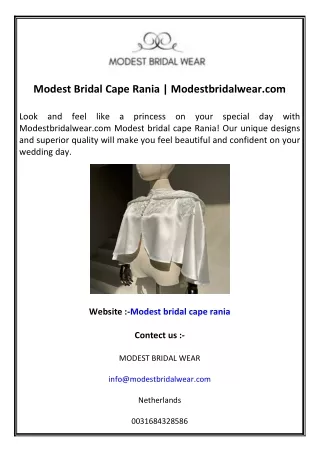 Modest Bridal Cape Rania Modestbridalwear.com