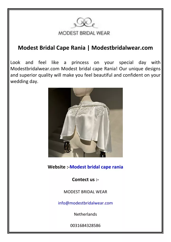modest bridal cape rania modestbridalwear com