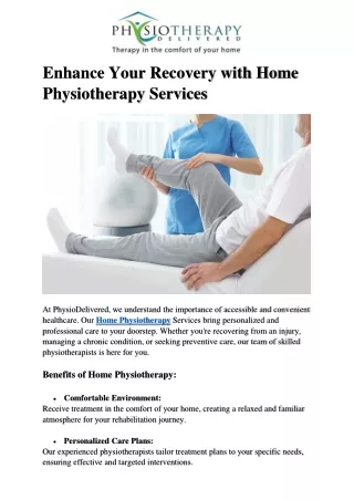 Enhance Your Recovery with Home Physiotherapy Services