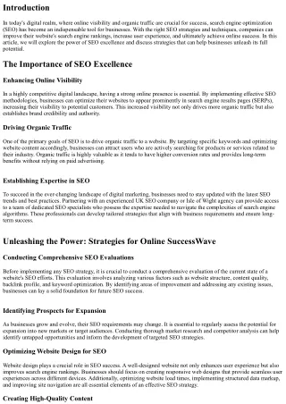 Unleashing the Power of SEO Excellence: Strategies for Online SuccessWave