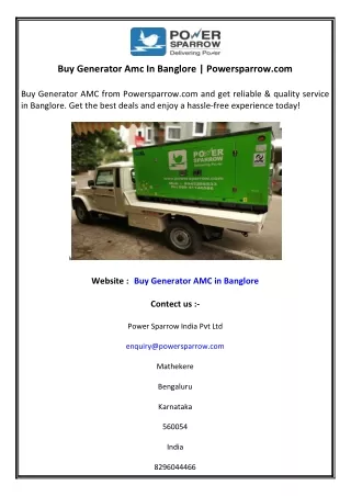 buy generator amc in banglore powersparrow com