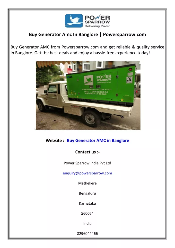 buy generator amc in banglore powersparrow com