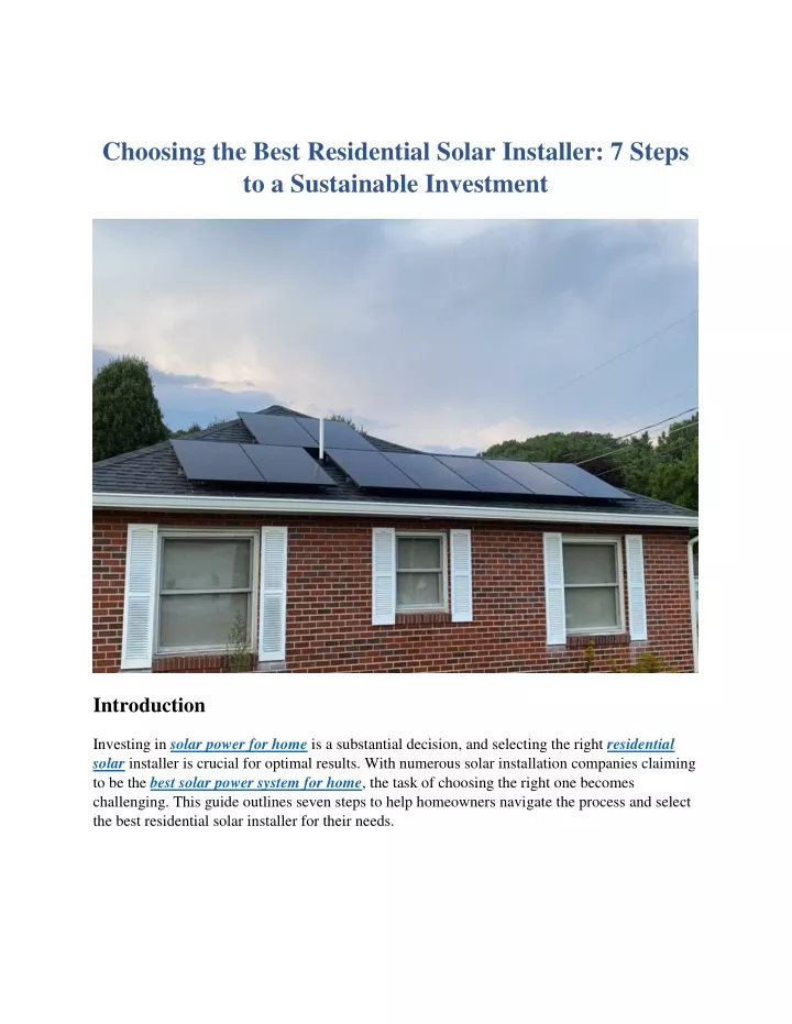 choosing the best residential solar installer