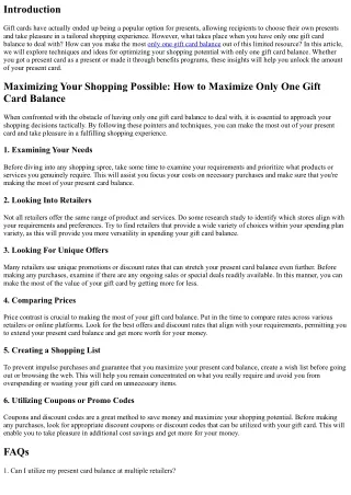 Optimizing Your Shopping Possible: How to Make the Most of Only One Gift Card Ba