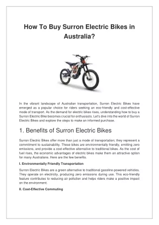 How To Buy Surron Electric Bikes in Australia?