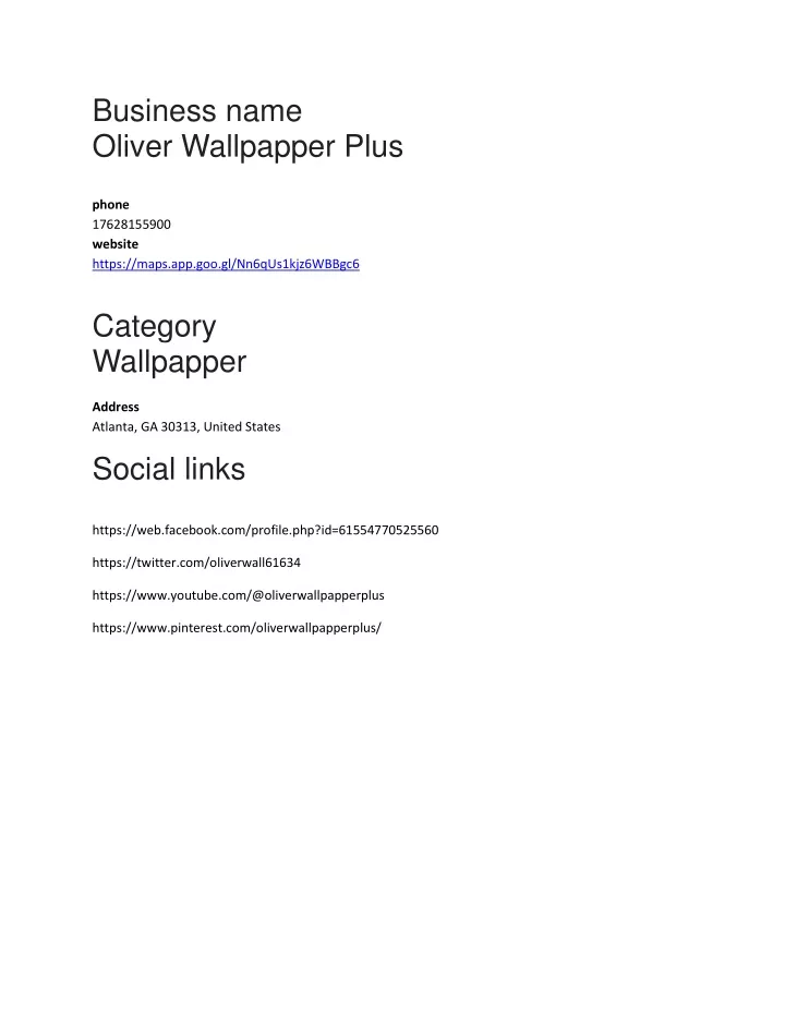 business name oliver wallpapper plus