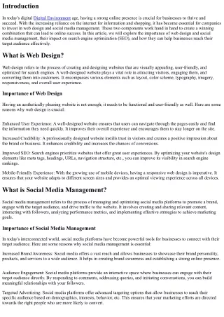 Web Design and Social Media Management: The Winning Combination for Online Succe