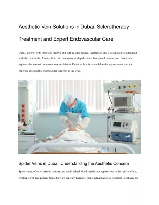Aesthetic Vein Solutions in Dubai-Sclerotherapy Treatment and Expert Endovascular Care