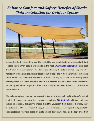 Enhance Comfort and Safety Benefits of Shade Cloth Installation for Outdoor Spaces