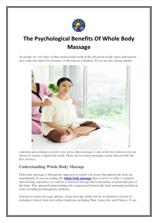 The Psychological Benefits Of Whole Body Massage