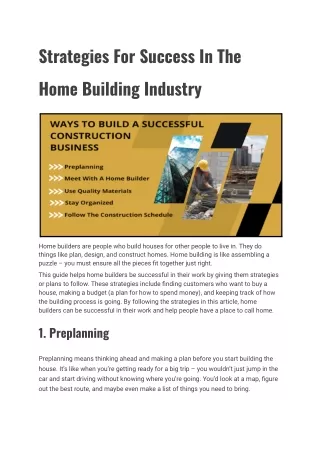 strategies for success in the home building