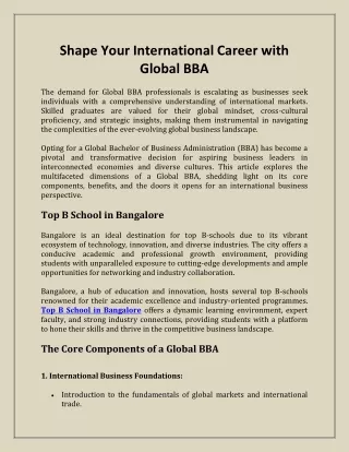 Shape Your International Career with Global BBA