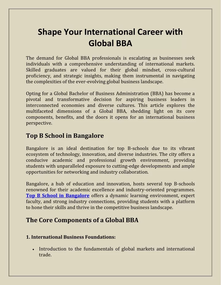 shape your international career with global