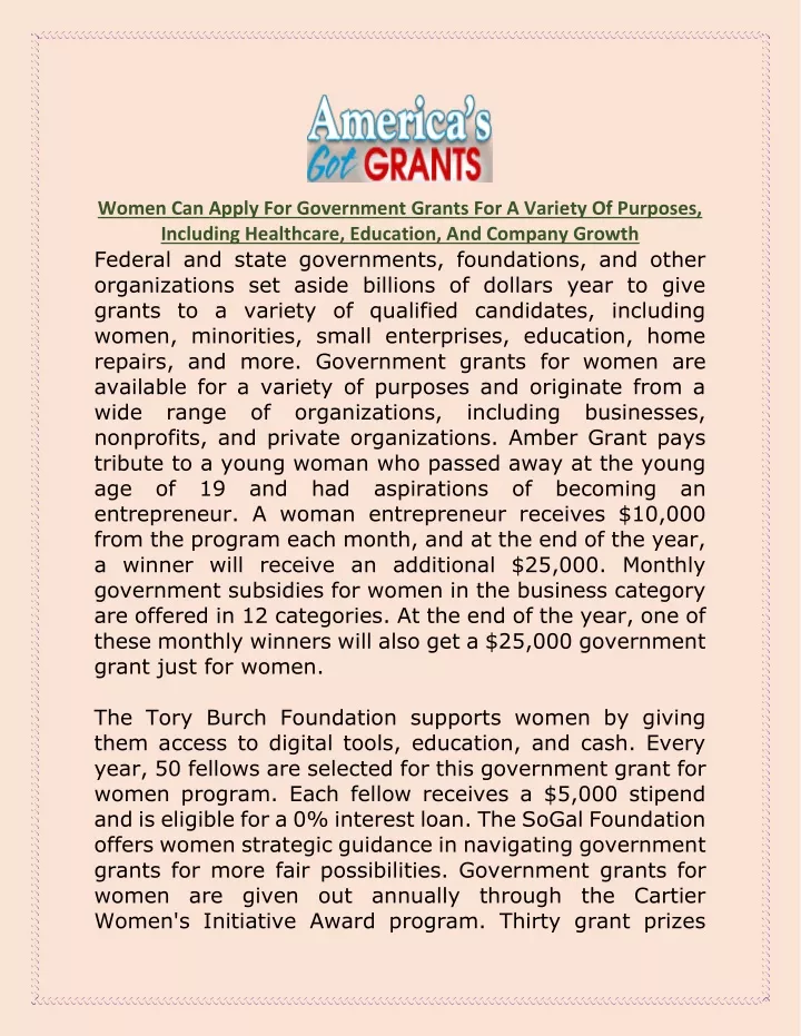 women can apply for government grants