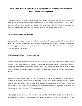 Save Time, Save Money How a Topographical Survey Can Streamline Your London Development