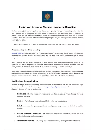the art and science of machine learning a deep