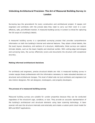 Unlocking Architectural Precision The Art of Measured Building Survey in London