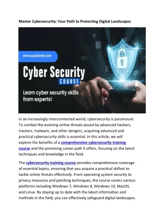 Master Cybersecurity- Your Path to Protecting Digital Landscapes