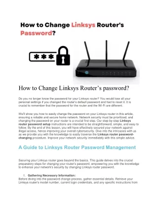 How to Change Linksys Router Password
