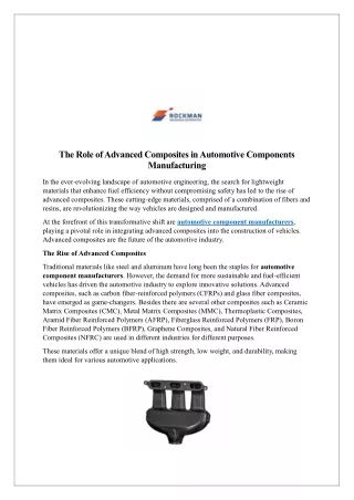 The Role of Advanced Composites in Automotive Components Manufacturing