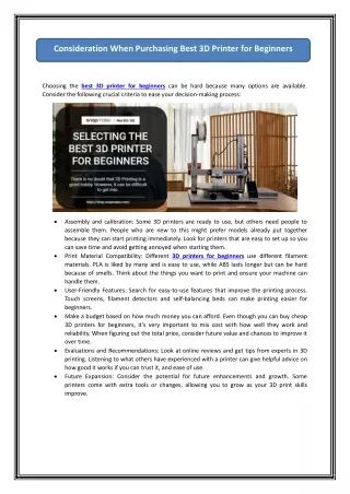 consideration when purchasing best 3d printer