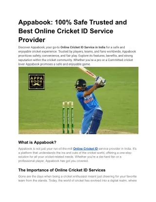 Appabook_ 100% Safe Trusted and Best Online Cricket ID Service Provider