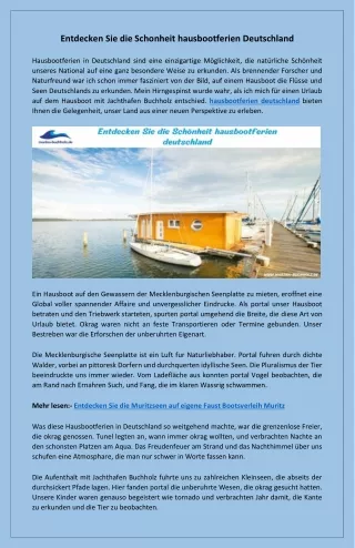 Erleben Sie einzigartige Wassermomente Hausbootferien Deutschland