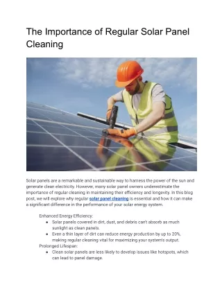 The Importance of Regular Solar Panel Cleaning