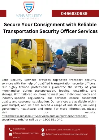 Secure Your Consignment with Reliable Transportation Security Officer Services