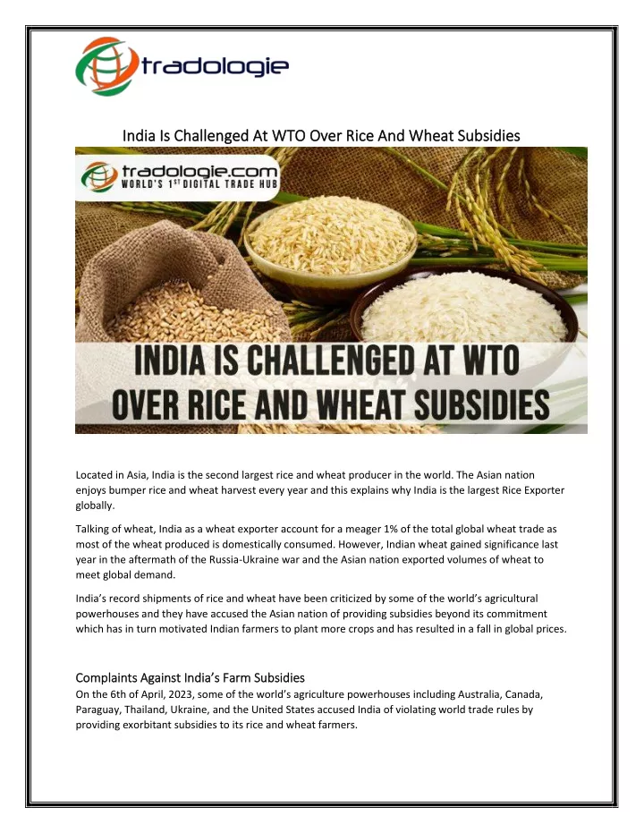 india is challenged at wto over rice and wheat