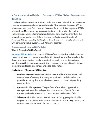 A Comprehensive Guide to Dynamics 365 for Sales Features and Benefits