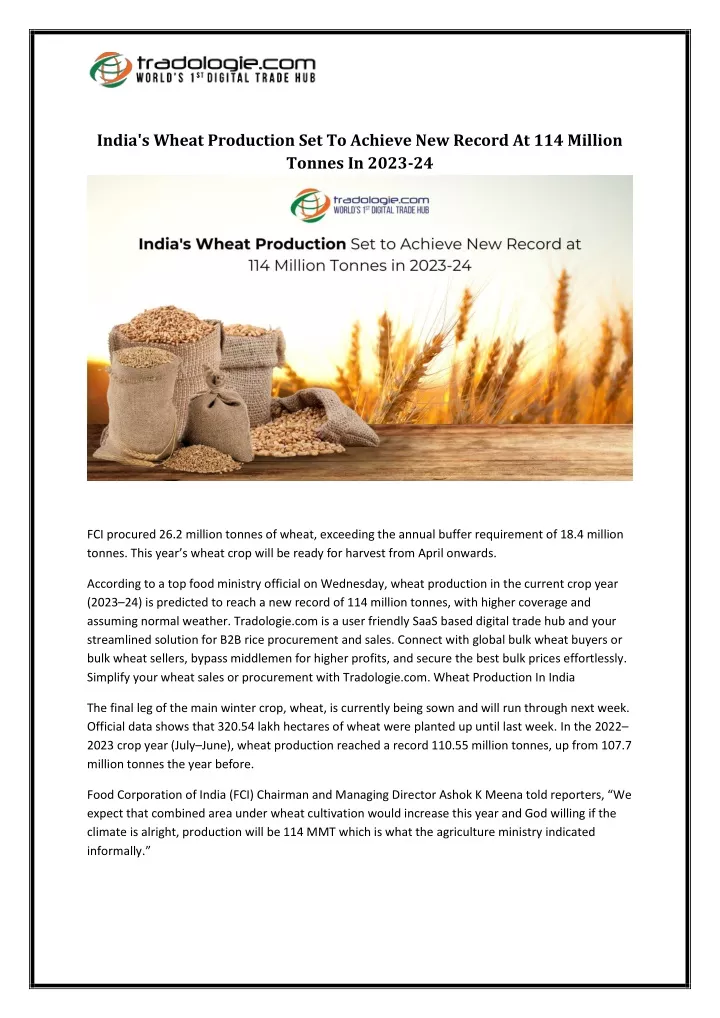 india s wheat production set to achieve