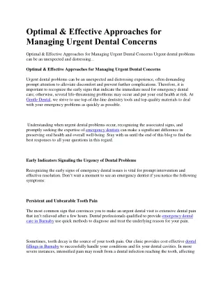 Optimal & Effective Approaches for Managing Urgent Dental Concerns