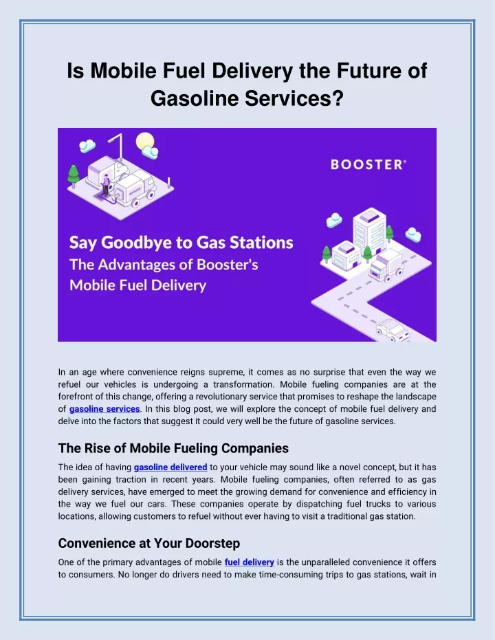 is mobile fuel delivery the future of gasoline